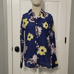 J. Crew Blue and Yellow Floral Shirt